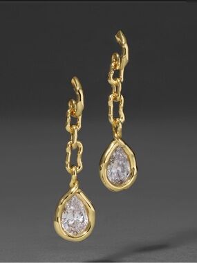 NEW Alexis Bittar Asterales Gold Link Pear Drop Earrings Vine Clear C Z JL21
